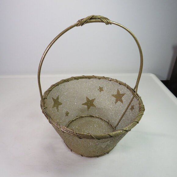 Star-y Champagne Gold Wire Basket (Glittered in Silver) very sturdy - Picture 6 of 10